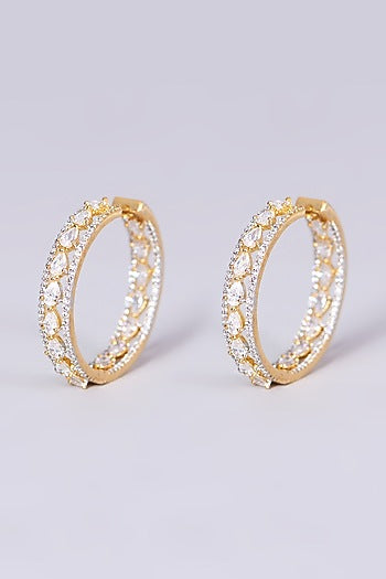Gold Finish Hoop Earrings With Faux Diamonds