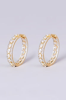 Gold Finish Hoop Earrings With Faux Diamonds