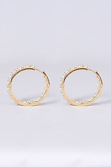 Gold Finish Hoop Earrings With Faux Diamonds