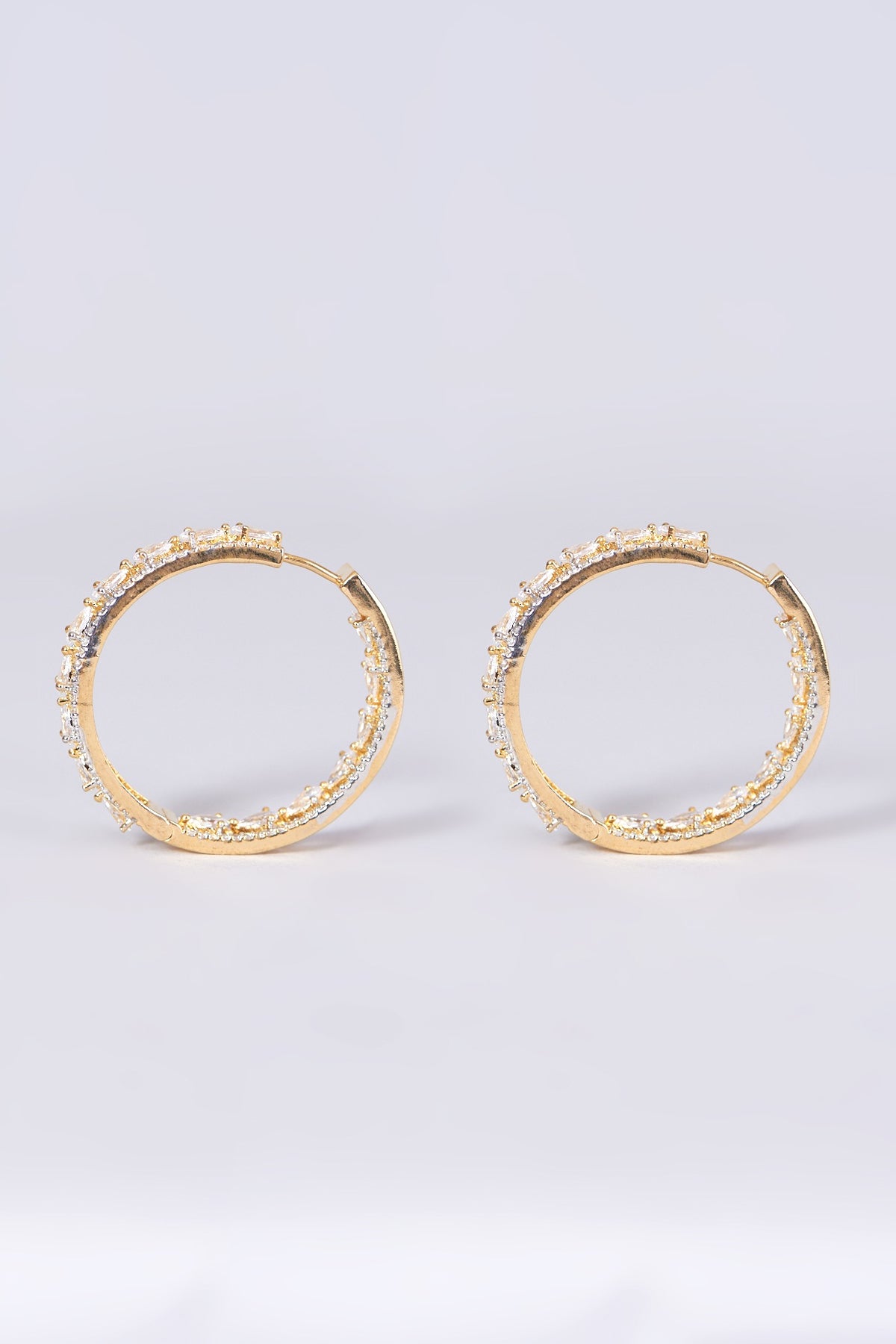 Gold Finish Hoop Earrings With Faux Diamonds