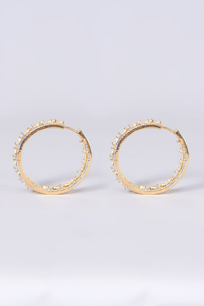 Gold Finish Hoop Earrings With Faux Diamonds
