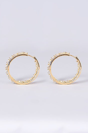 Gold Finish Hoop Earrings With Faux Diamonds