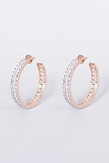 Rose Gold Finish Faux Diamond Hoop Earrings