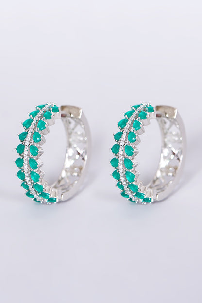 White Finish Synthetic Stone & Zircon Hoop Earrings