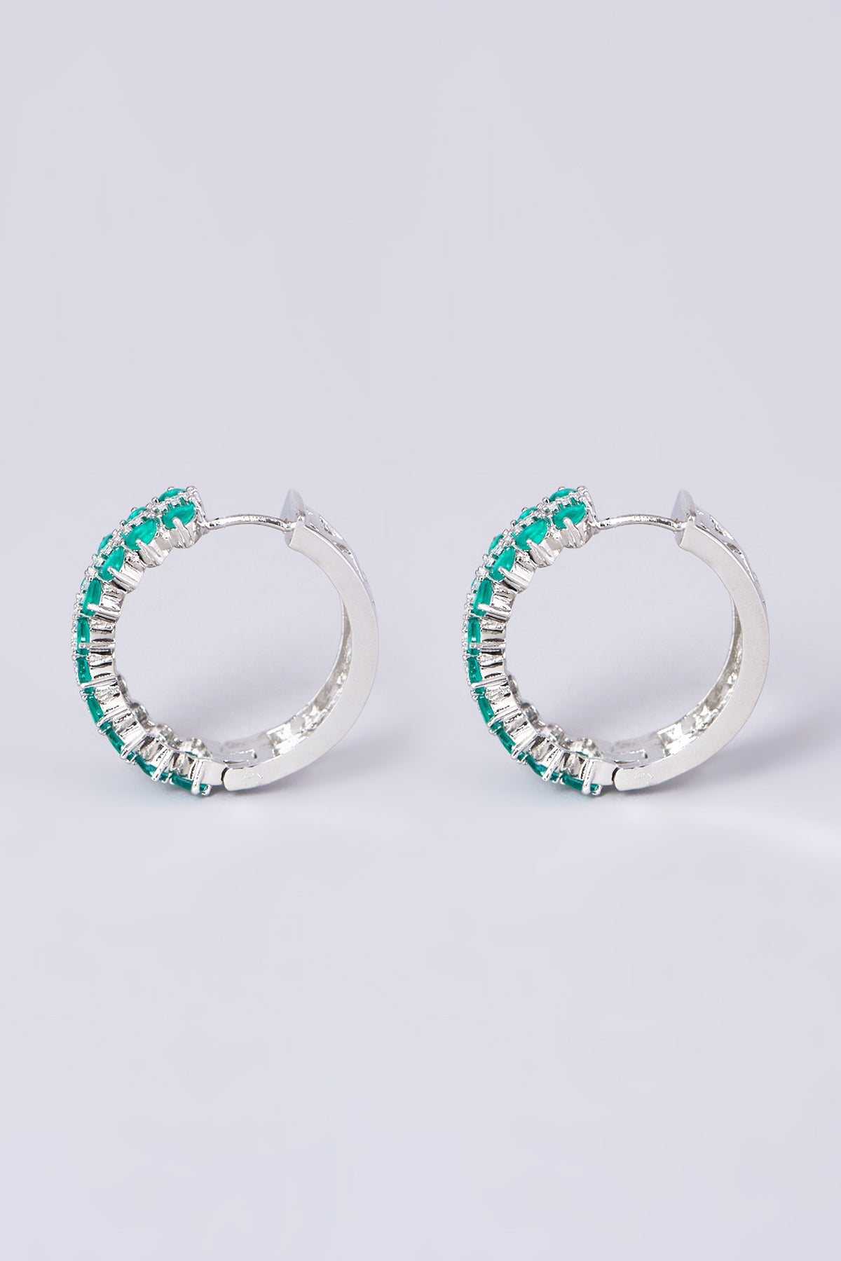 White Finish Synthetic Stone & Zircon Hoop Earrings