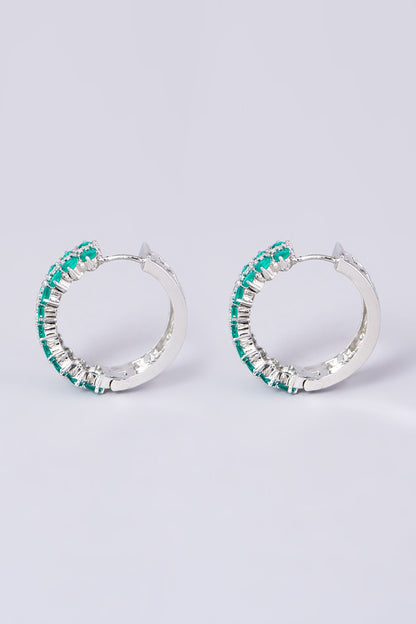 White Finish Synthetic Stone & Zircon Hoop Earrings