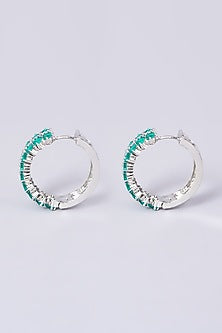 White Finish Synthetic Stone & Zircon Hoop Earrings