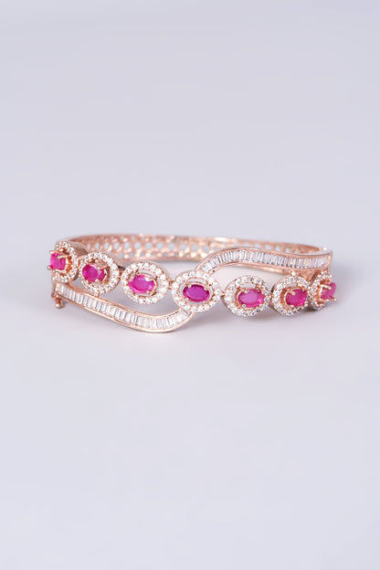 Rose Gold Finish Bangle With Pink Synthetic Stones