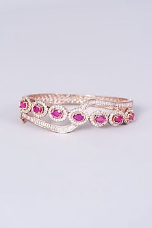 Rose Gold Finish Bangle With Pink Synthetic Stones