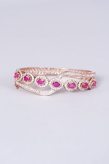 Rose Gold Finish Bangle With Pink Synthetic Stones