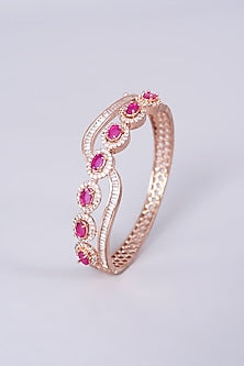 Rose Gold Finish Bangle With Pink Synthetic Stones