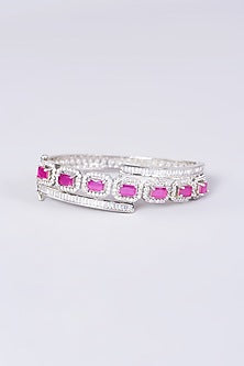 White Finish Bangle With Synthetic Stones
