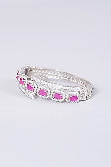 White Finish Bangle With Synthetic Stones