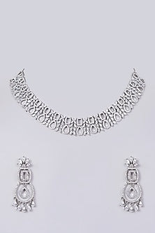 White Finish Faux Diamonds Necklace Set