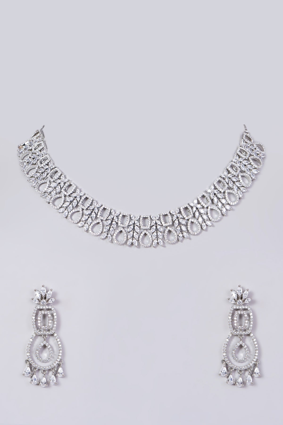 White Finish Faux Diamonds Necklace Set