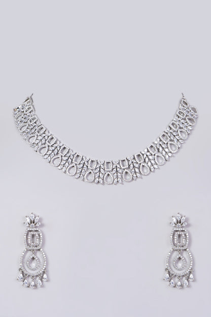 White Finish Faux Diamonds Necklace Set