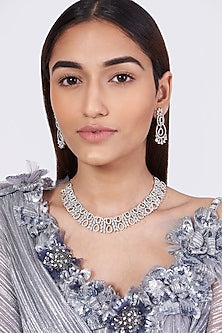 White Finish Faux Diamonds Necklace Set