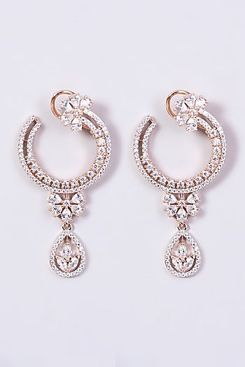 Rose Gold Finish Stud Earrings With Faux Diamonds