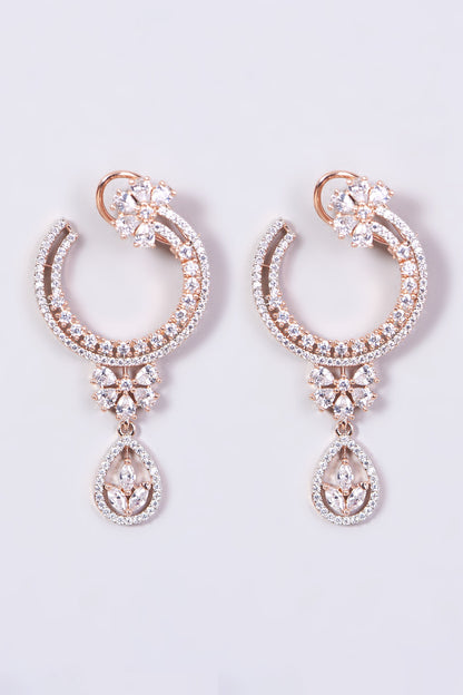 Rose Gold Finish Stud Earrings With Faux Diamonds