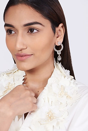 Rose Gold Finish Stud Earrings With Faux Diamonds