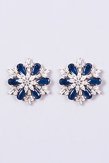 White Finish Blue Zircon Stud Earrings