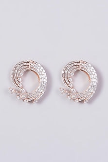 Rose Gold Finish Stud Earrings With Zircons