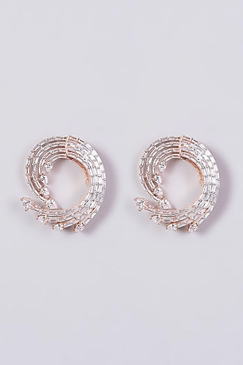 Rose Gold Finish Stud Earrings With Zircons