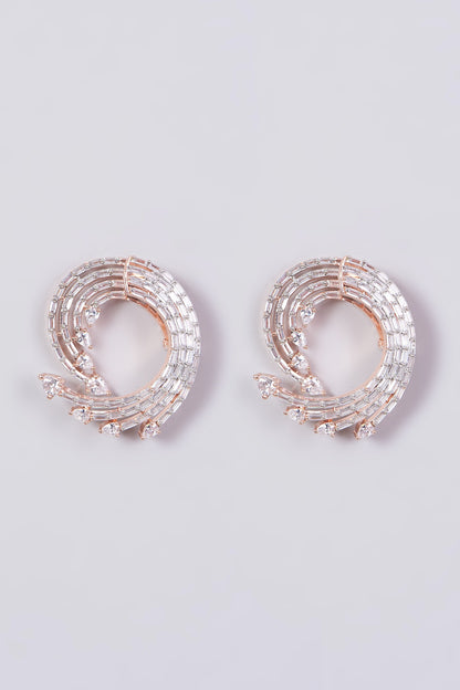 Rose Gold Finish Stud Earrings With Zircons