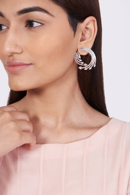 Rose Gold Finish Stud Earrings With Zircons