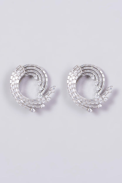 White Finish Stud Earrings With Zircons