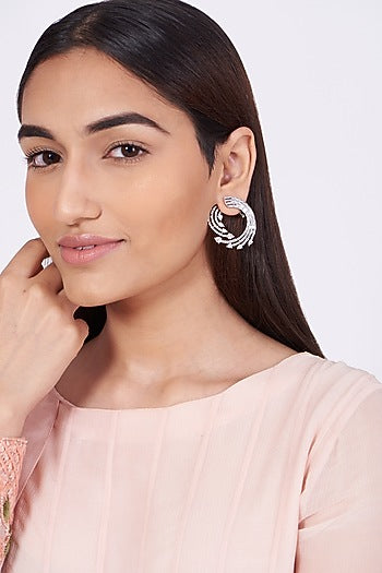 White Finish Stud Earrings With Zircons
