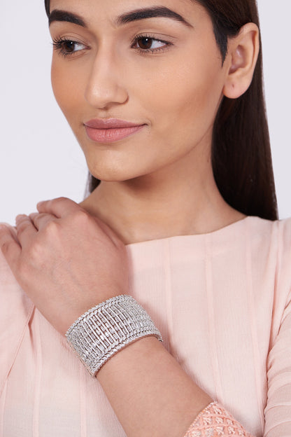White Finish Faux Diamonds & Zircons Bangle