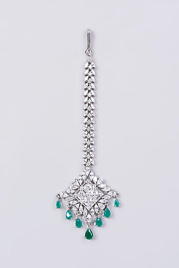 White Finish Faux Diamonds & Zircons Maang Tika