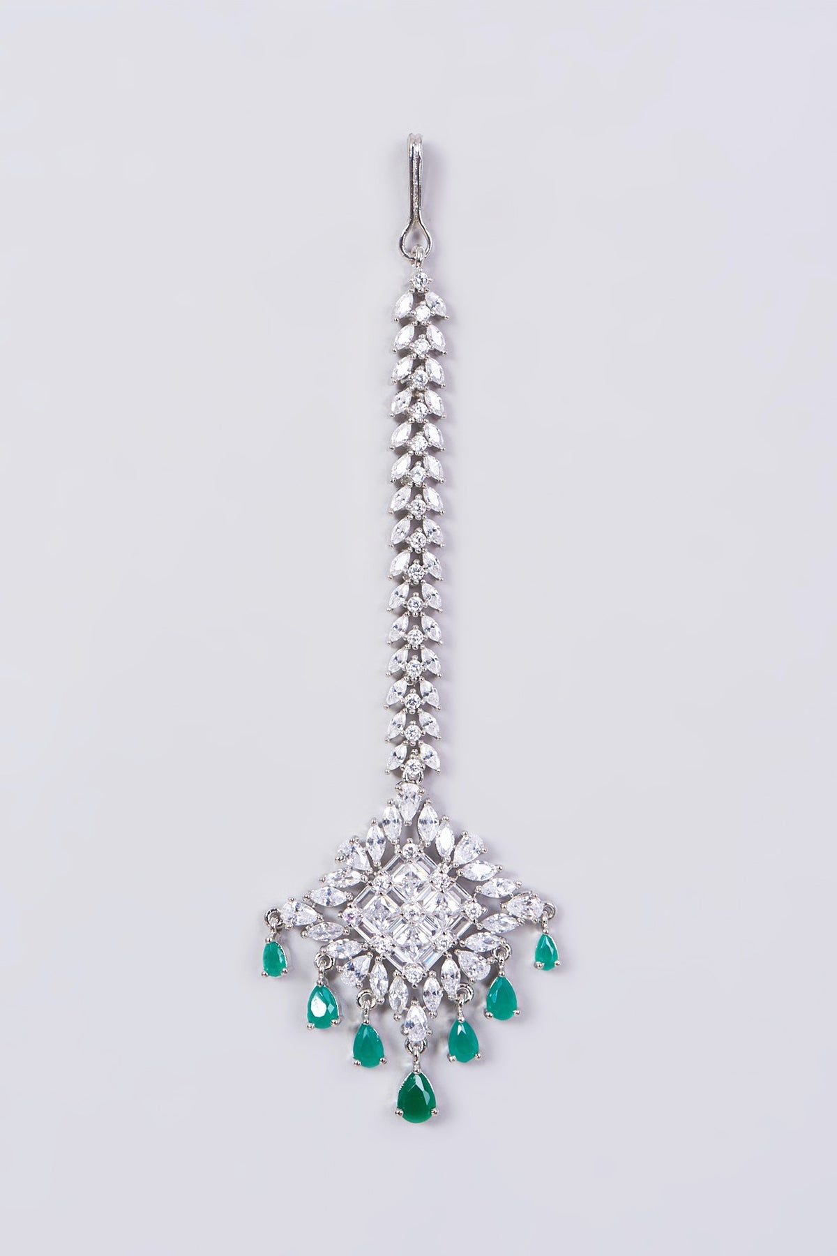White Finish Faux Diamonds & Zircons Maang Tika