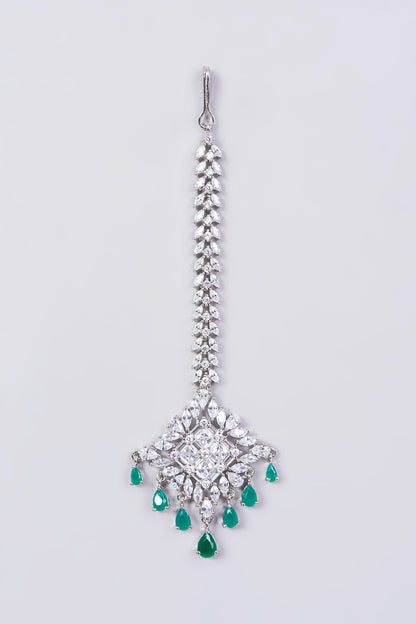 White Finish Faux Diamonds & Zircons Maang Tika