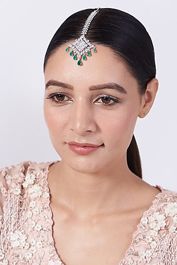 White Finish Faux Diamonds & Zircons Maang Tika