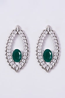 White Finish Green Zircon Stud Earrings