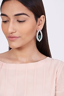 White Finish Green Zircon Stud Earrings