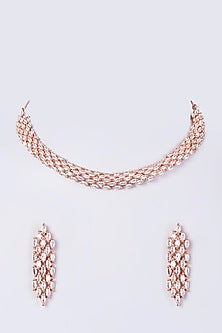 Rose Gold Finish Faux Diamond Necklace Set