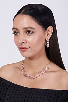 Rose Gold Finish Faux Diamond Necklace Set