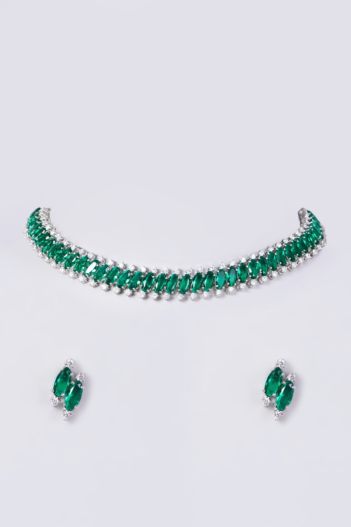 White Finish Zircon & Emerald Synthetic Stone Necklace Set