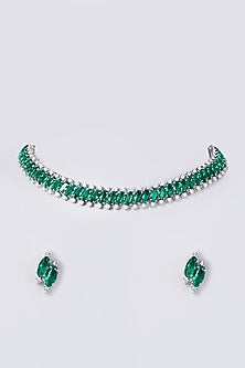 White Finish Zircon & Emerald Synthetic Stone Necklace Set