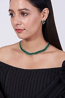 White Finish Zircon & Emerald Synthetic Stone Necklace Set