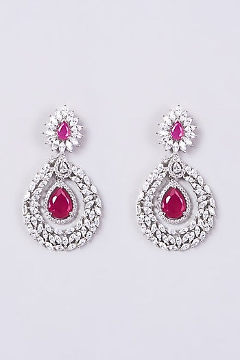 White Finish Faux Diamond & Pink Zircons Necklace Set