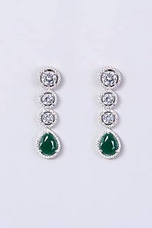 White Finish Necklace Set With Faux Diamonds