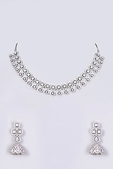 White Finish Necklace Set With Faux Diamonds & Zircons