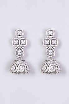 White Finish Necklace Set With Faux Diamonds & Zircons
