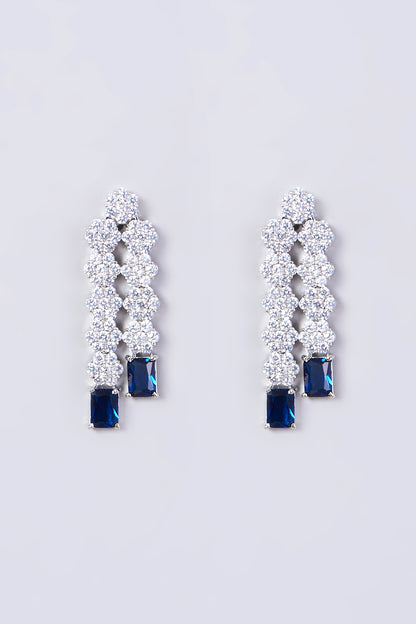 White Finish Necklace Set With Blue Zircons