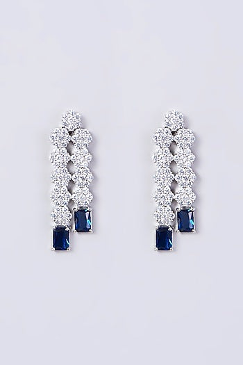 White Finish Necklace Set With Blue Zircons