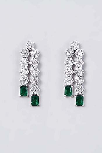 White Finish Necklace Set With Green Zircons